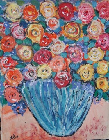 Pintura intitulada "rosas para ti" por Milu Petersen, Obras de arte originais