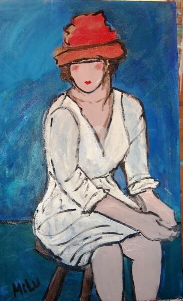 Painting titled "mulher sentada" by Milu Petersen, Original Artwork
