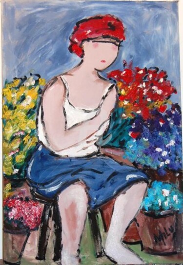 Peinture intitulée "vendedora de flores" par Milu Petersen, Œuvre d'art originale