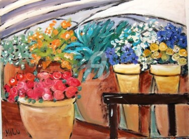 Painting titled "mercado de flores" by Milu Petersen, Original Artwork