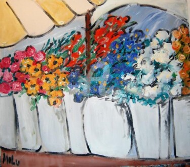 Schilderij getiteld "flores feira" door Milu Petersen, Origineel Kunstwerk