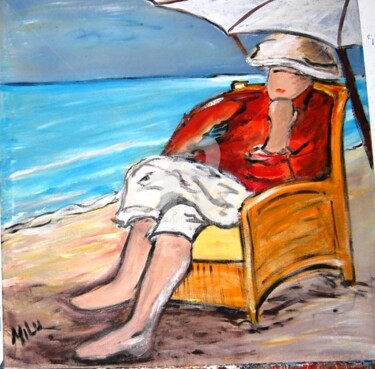 Pintura intitulada "on the beach" por Milu Petersen, Obras de arte originais