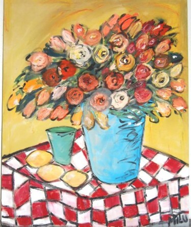 Painting titled "red and white table…" by Milu Petersen, Original Artwork