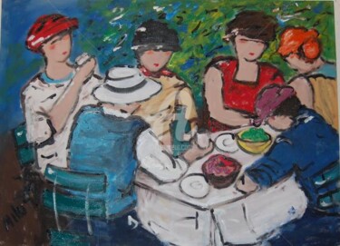 Painting titled "almoço no jardim" by Milu Petersen, Original Artwork