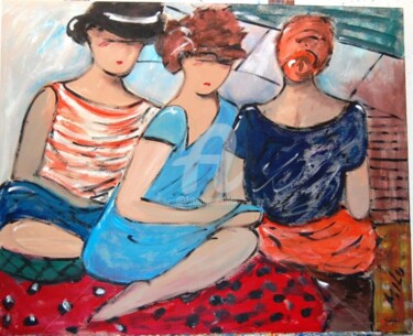 Painting titled "as meninas no merca…" by Milu Petersen, Original Artwork
