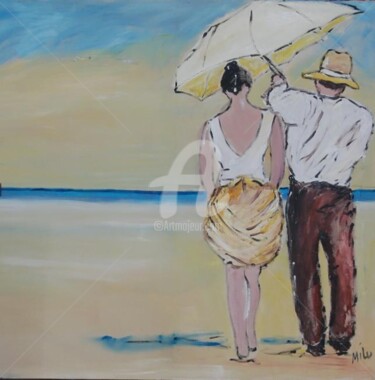 Pittura intitolato "walking on the beach" da Milu Petersen, Opera d'arte originale