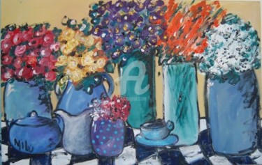 Pintura intitulada "vasos e flores 37" por Milu Petersen, Obras de arte originais