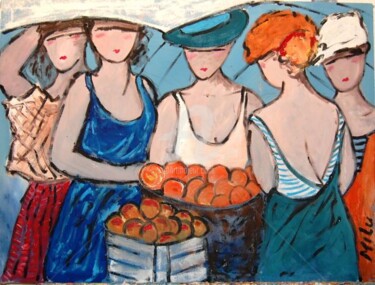 Painting titled "mercado de laranjas" by Milu Petersen, Original Artwork
