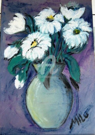 Painting titled "flores brancas" by Milu Petersen, Original Artwork