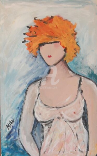 Schilderij getiteld "mulher" door Milu Petersen, Origineel Kunstwerk