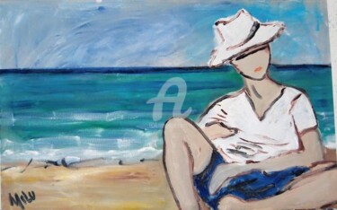 Pintura intitulada "seating on the beach" por Milu Petersen, Obras de arte originais