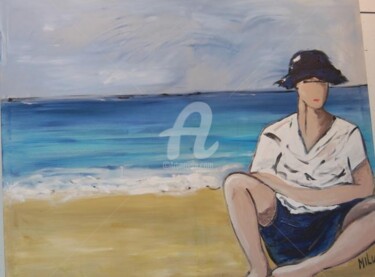 Pintura intitulada "sentado na praia" por Milu Petersen, Obras de arte originais