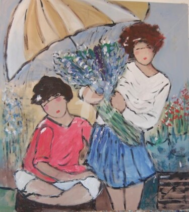 Pintura titulada "meninas com flores" por Milu Petersen, Obra de arte original
