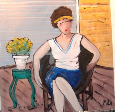 Pittura intitolato "senhora sentada" da Milu Petersen, Opera d'arte originale