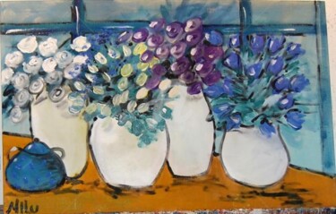 Картина под названием "flores roxas" - Milu Petersen, Подлинное произведение искусства
