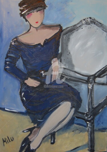Pintura intitulada "lady in blue dress" por Milu Petersen, Obras de arte originais
