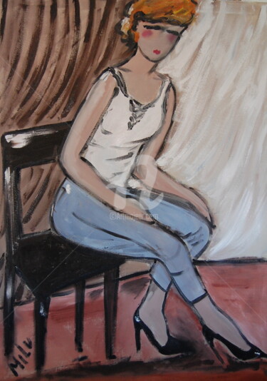 Pintura intitulada "girl in jeans" por Milu Petersen, Obras de arte originais