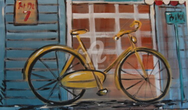 Ζωγραφική με τίτλο "Yellow bike" από Milu Petersen, Αυθεντικά έργα τέχνης