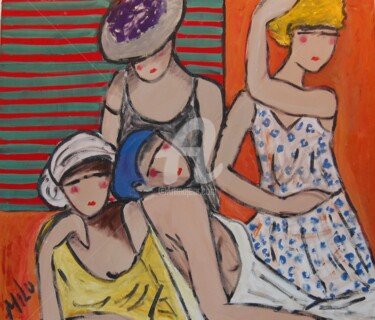 Pintura intitulada "four happy ladies" por Milu Petersen, Obras de arte originais