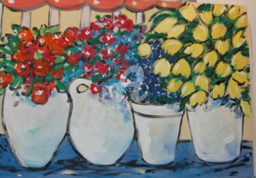Pintura intitulada "vasos brancos e flo…" por Milu Petersen, Obras de arte originais