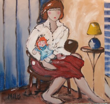 Pintura intitulada "a boneca" por Milu Petersen, Obras de arte originais