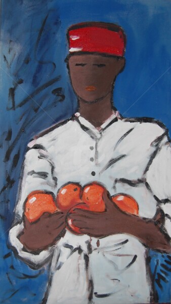 Painting titled "negro com laranjas" by Milu Petersen, Original Artwork