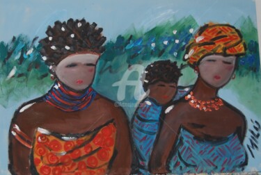 Malerei mit dem Titel "mulheres africanas" von Milu Petersen, Original-Kunstwerk