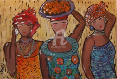 Peinture intitulée "mulheres Macuas" par Milu Petersen, Œuvre d'art originale