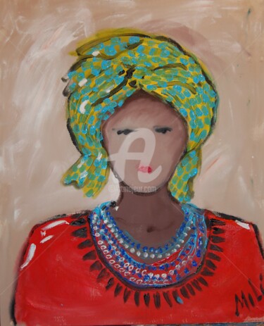 Pintura intitulada "mulher macua africa…" por Milu Petersen, Obras de arte originais, Acrílico