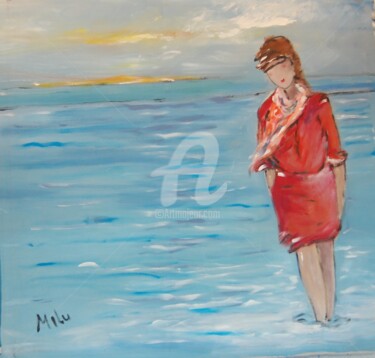 Painting titled "a menina na praia" by Milu Petersen, Original Artwork