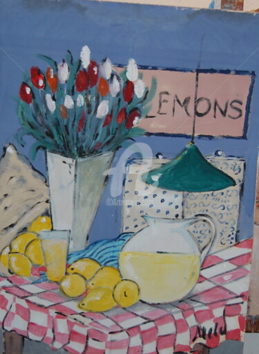 Pintura intitulada "lemons and flowers" por Milu Petersen, Obras de arte originais