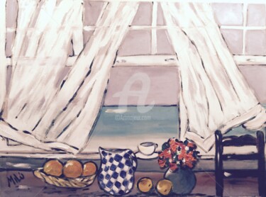 Pintura intitulada "janela para o mar" por Milu Petersen, Obras de arte originais