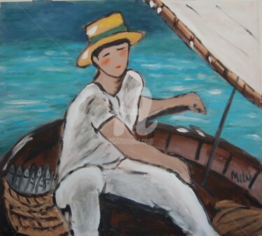 Pintura intitulada "pescador" por Milu Petersen, Obras de arte originais