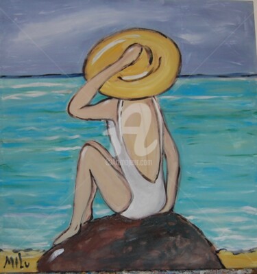 Painting titled "mulher na praia" by Milu Petersen, Original Artwork