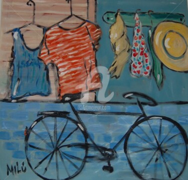 Ζωγραφική με τίτλο "summer bike" από Milu Petersen, Αυθεντικά έργα τέχνης