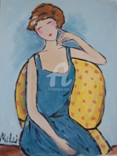 Pintura intitulada "mulher entada em so…" por Milu Petersen, Obras de arte originais
