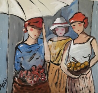 Pintura intitulada "Na feira, at the ma…" por Milu Petersen, Obras de arte originais