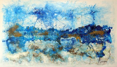 Painting titled "Gold over Blue" by Mimi Bastos Art, Original Artwork, Acrylic