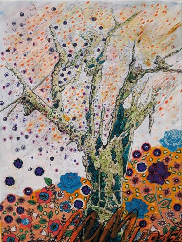 Painting titled "Arbre d'été" by Mimi Bressot, Original Artwork, Acrylic