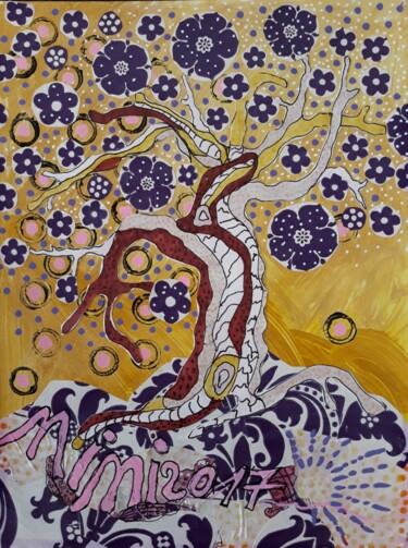 Peinture intitulée "Arbre aux fleurs" par Mimi Bressot, Œuvre d'art originale, Acrylique