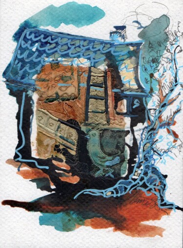 Dessin intitulée "cabane au bord des…" par Mimi Bressot, Œuvre d'art originale, Encre