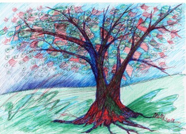 Dessin intitulée "Arbre à voiles pour…" par Mimi Bressot, Œuvre d'art originale, Stylo à bille