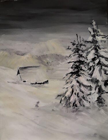 Peinture intitulée "paysage enneigé" par Mimi Bressot, Œuvre d'art originale, Acrylique