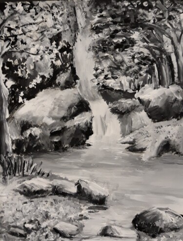 Painting titled "cascade en forêt" by Mimi Bressot, Original Artwork, Acrylic
