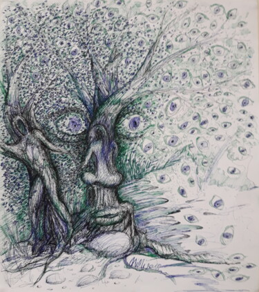 Dessin intitulée "Pensées arborescent…" par Mimi Bressot, Œuvre d'art originale, Stylo à bille