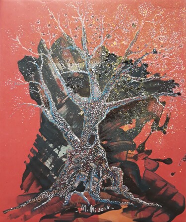 Painting titled "Pointill'arbre sort…" by Mimi Bressot, Original Artwork, Acrylic
