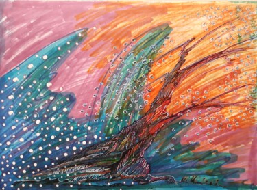 Dessin intitulée "Vague à l'arbre est…" par Mimi Bressot, Œuvre d'art originale, Stylo à bille