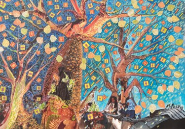Collages intitulée "Baob'arbre au clair…" par Mimi Bressot, Œuvre d'art originale, Papier