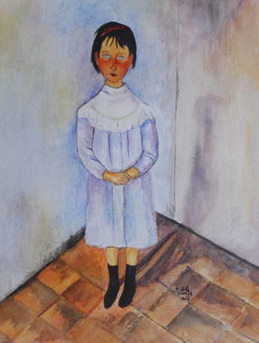 Painting titled "Petite fille en ble…" by Mimi, Original Artwork, Watercolor