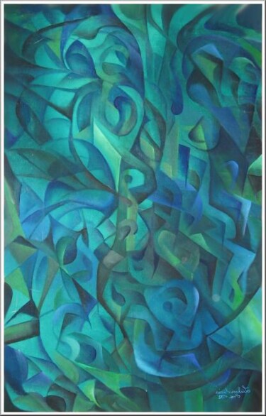 Peinture intitulée "Symphonie verte" par Mimia Lichani, Œuvre d'art originale